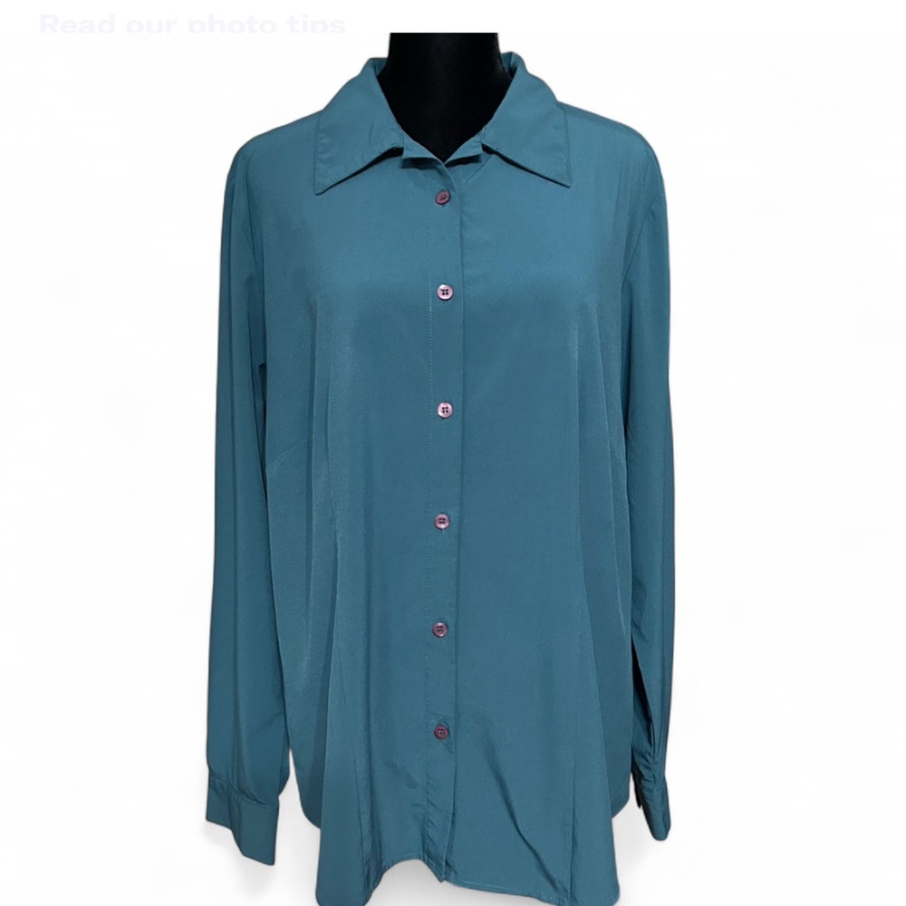 SOFT BY AVENUE Green Button-Up Collared Long Sleeve Women's 14/16 Exe Condition